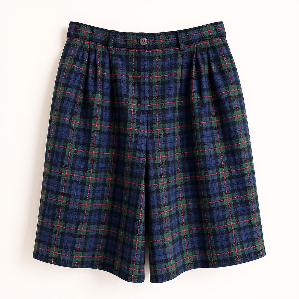 Vintage 80’s Pendleton Women Argyle Tartan Plaid High Wait Wool Pleat Shorts‎ 12